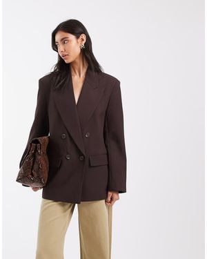 ASOS Tailored Strong Shoulder Double Breasted Blazer - Brown
