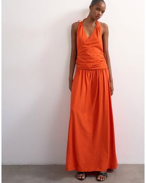 TOPSHOP Scarf Neck Plunge Maxi Dress With Hardware - Red