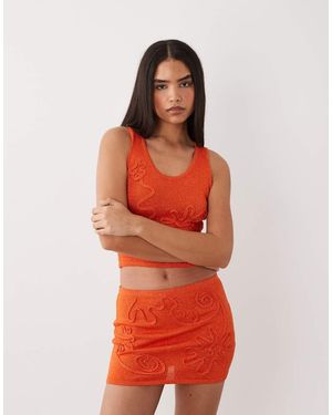 Wanderdoll Eliza Metallic Knit Abstract Detail Mini Skirt Co-Ord - Red