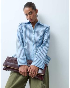 ASOS Structured Peplum Shirt With Cinched Waist - Blue