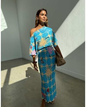Never Fully Dressed Tilly Off Shoulder Plisse Maxi Dress - Blue