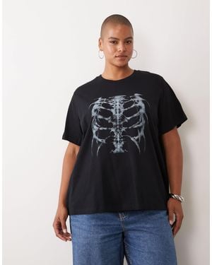ASOS Asos design curve oberteil mit kurzen ärmeln, regular fit, grafik mit skelett, - Schwarz