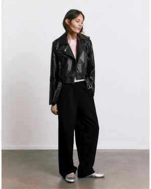 Pull&Bear – bikerjacke aus kunstleder - Schwarz