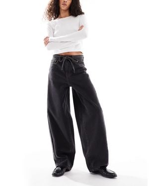 Object Premium Super Barrel Leg Jeans With Tie Waist - Blue