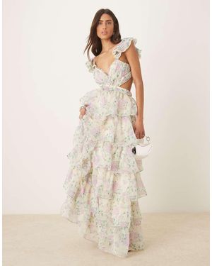 Amy Jane London Oflia Cut Out Frill Maxi Dress - Natural