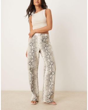 Vrg Grl Rue Snake Print Wide Leg Denim Trousers - Natural