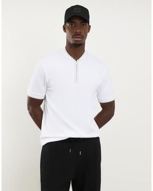 River Island Slim Fit Textured Tipped Polo Shirt - White