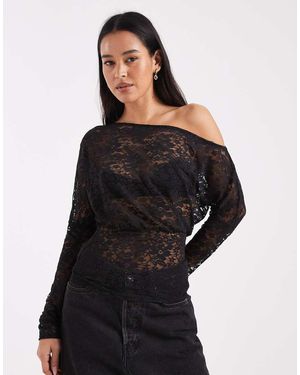 Collusion Off Shoulder Fold Over Top - Black