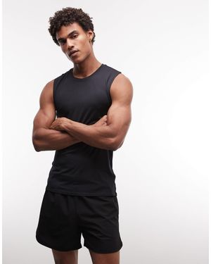4505 Active Slim Fit Tennis Tank With Side Seam Detail - Black