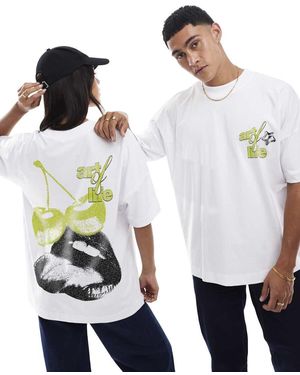 PRNT Aol Cherry Front Print And Back Print Oversized T-Shirt - White