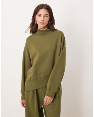 ASOS Interlock Funnel Neck Sweatshirt With Asymmetric Hem - Green