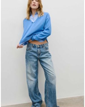 Stradivarius – strickpullover aus zwei materialien - Blau