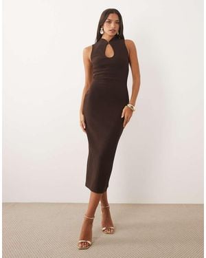 Forever New Vestido Midi Ajustado Con Cuello Mao En-Marrón - Neutro