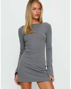Princess Polly Bryanna Cotton Rich Crew Neck Flare Sleeve Mini Dress - Grey