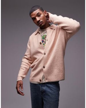 TOPMAN Knitted Button Through Cardigan - Pink