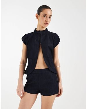 Motel Alita Mini Denim Shorts With Buttons - Blue