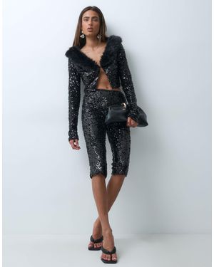 Kaiia Ensemble 2 pièces exclusif en sequins, pantalon capri taille mi-haute - Bleu