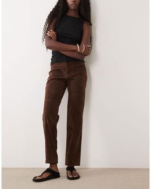 Bardot Hose aus kunstvelours mit hoher taille und knopfleiste - Braun
