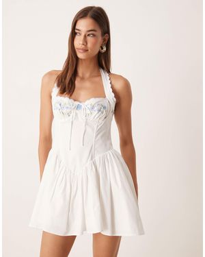For Love & Lemons Tea Time Bustier Halter Neck Mini Dress - White