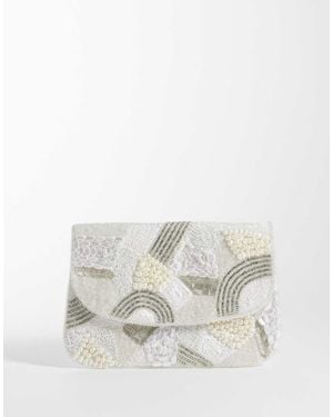 True Decadence Envelop Clutch Met Parelversiering - Wit