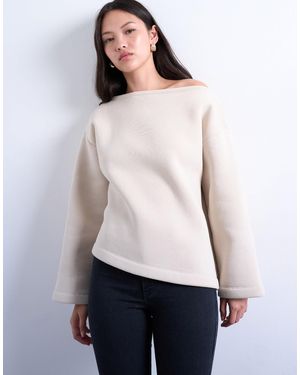 TOPSHOP Asymmetric Off Shoulder Sweat - White