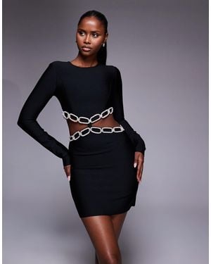 River Island Chain Trim Cutout Detail Knitted Mini Dress - Blue