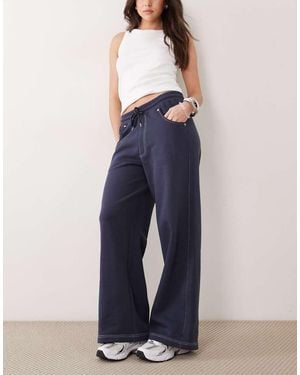 ASOS Contrast Stitch Wide Leg Joggers - Blue