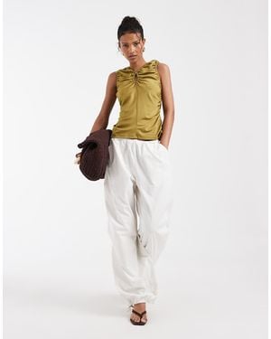 & Other Stories Ruched Jersey Top With Keyhole - Metallic
