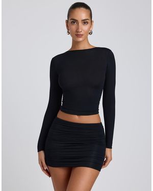Oh Polly Jersey Boat Neck Fitted Long Sleeve Top Co-ord - Blue