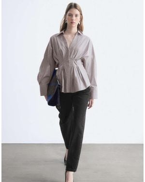 & Other Stories Cinched Waist Peplum Shirt - Grey