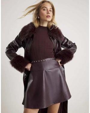 River Island Faux Leather Hybrid Mini Dress - Brown