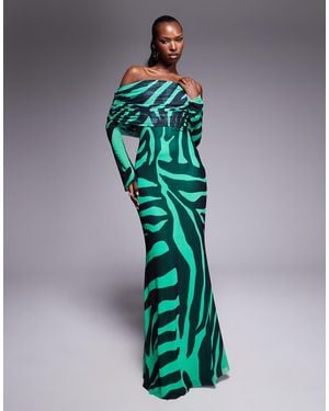 AFRM Bardot Power Mesh Maxi Dress - Green