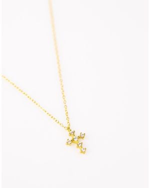 Lovisa Collier en argent massif plaqué or avec motif croix à zircon cubique - Blanc
