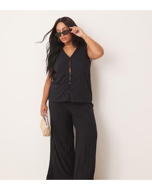 Vila Curve Lightweight Knitted Wide Leg Trouser Co-Ord - Black