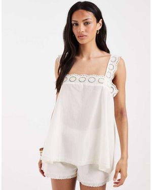 ASOS Cotton Lace Trim Babydoll Top - White
