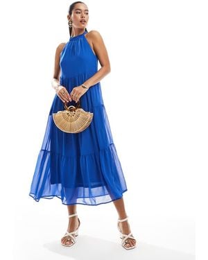 ONLY Halterneck Tiered Maxi Dress - Blue