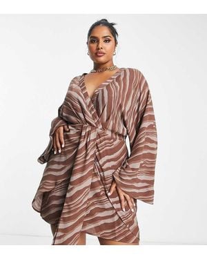 Pretty Lavish Curve Knot Front Satin Mini Dress - Brown