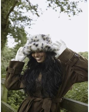 South Beach Bucket Hat And Faux Fur Trim Gloves - Blue