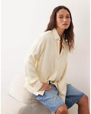 Miss Selfridge Oversized Button Down Satin Shirt - Natural
