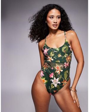 River Island Badpak Met Botanische Print - Groen