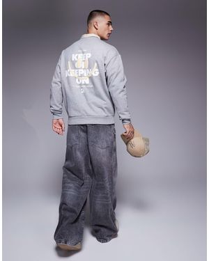 ASOS Sweat oversize coupe carrée à imprimé sur le devant et au dos - chiné - Gris
