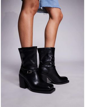 Public Desire Public Desire Dusty Wide Fit Square Toe Heeled Ankle Boots - Black