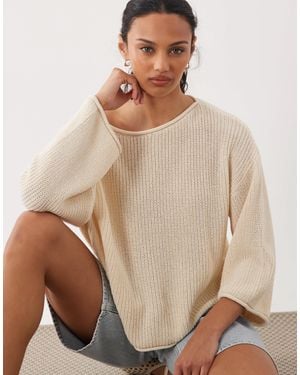 ASOS Knitted Open Stitch Beach Sweater - Natural