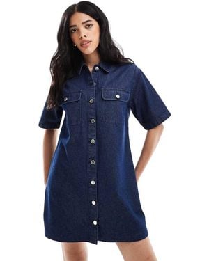 Miss Selfridge Oversized Short Sleeve Denim Shirt Dress - Blue