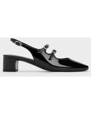 Charles & Keith Clementine Double-Strap Slingback Mary Jane Court Shoes - Black