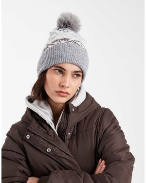 Pieces Berretto Chiaro Con Pompon E Motivo Fair Isle - Marrone