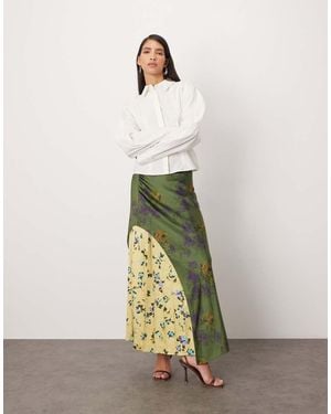 ARRANGE Satin Pleat Mix Midi Skirt - Natural