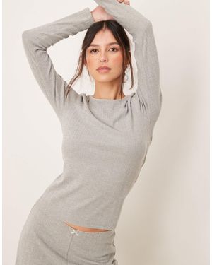 Abercrombie & Fitch Nightwear Long Sleeve Pointelle Top Co-ord - Grey