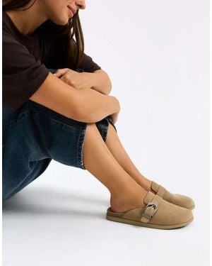 Bershka Clogs With Buckle Detail - Natural