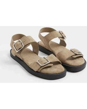 Yours Clothing Buckle Chunky Sandals - Natural